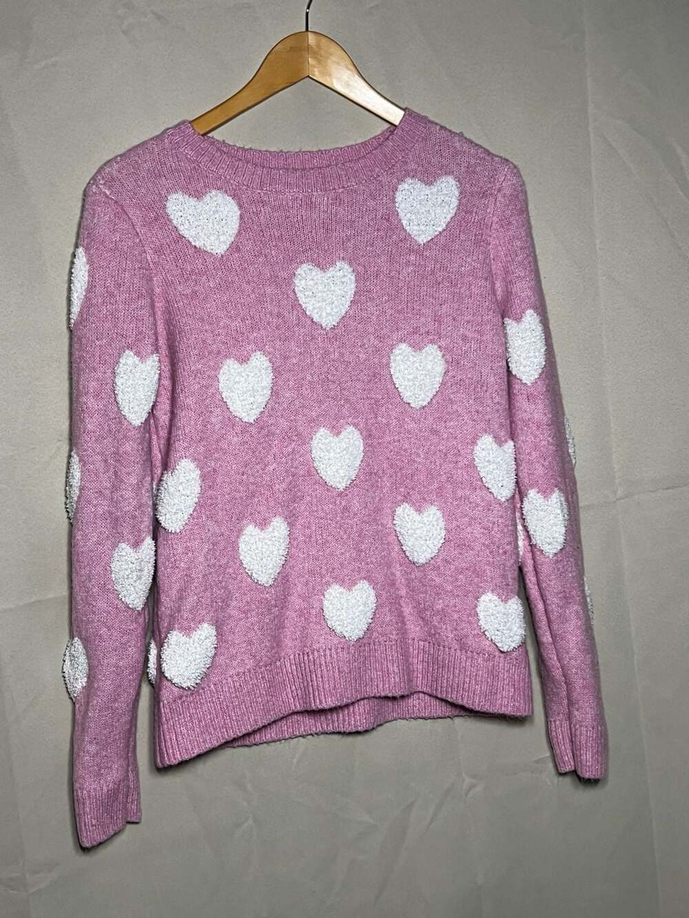 Cupcakes And Cashmere Stanley Heart Sweater Size S Pink White
